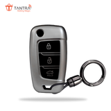 TANTRA TPU Key Cover and Round Key Chain Compatible with Hyundai Verna 2024 2023 | i20 N line N6 Car 3 Button Flip Key (Grey)