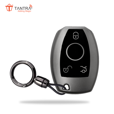 TANTRA TPU Key Cover and Round Key Chain Compatible with Mercedes Benz C E M S CLS CLK GLK GLC G Class 3 Button Flip Key (Grey)