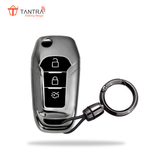 TANTRA TPU Key Cover and Round Key Chain Compatible with Endeavour, Figo Aspire, Freestyle 2017, 2018, 2019 3 Button Flip Key (Grey)