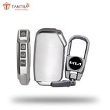 TANTRA TPU Key Cover and Metal Keychain Compatible for Kia Seltos 2023 Facelift HTX | Carens X Line 4 Button Smart Key (Grey)