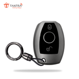 TANTRA TPU Key Cover and Round Key Chain Compatible with Mercedes Benz A B C E G K R S Class AMG with 2 Button Flip Key (Grey)