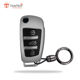 TANTRA TPU Key Cover and Round Key Chain Compatible with  Audi A1 A3 A6 Q2 Q3 Q7 TT TTS R8 S3 S6 RS3 3 Button Flip Key (Grey)