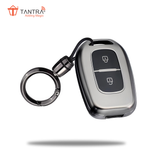 TANTRA TPU Key Cover and Round Key Chain Compatible with Renault Kwid Duster Kiger Triber 2 Button Flip Key (Grey)