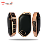 TANTRA TPU Key Cover and Metal Key Chain Compatible With Kia Carnival 7 Button Flip Key (Black)
