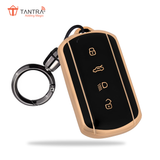 TANTRA TPU Key Cover and Round Key Chain Compatible with Tata Curvv | Curvv EV Electric 4 Button Smart Key (Black)