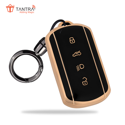 TANTRA TPU Key Cover and Round Key Chain Compatible with Tata Curvv | Curvv EV Electric 4 Button Smart Key (Black)