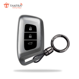 TANTRA TPU Key Cover and Round Key Chain Compatible With MG Hector | Windsor EV 3 Button Flip Key (Grey)