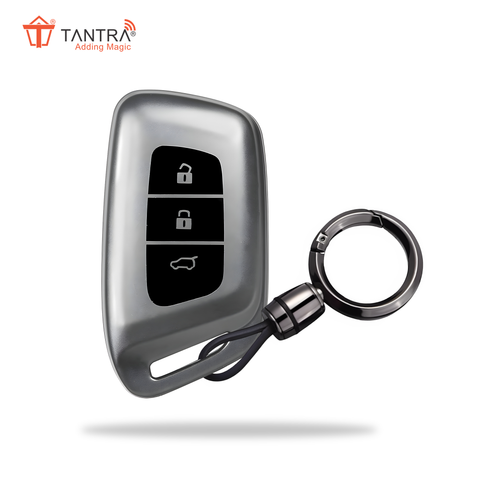 TANTRA TPU Key Cover and Round Key Chain Compatible With MG Hector | Windsor EV 3 Button Flip Key (Grey)