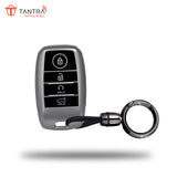 TANTRA TPU Key Cover and Round Keychain Compatible for Kia Seltos, Sonet, Carens, Carnival 4 Button Smart Key (Hold Button Down) (Grey)