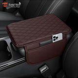 TANTRA car Armrest Cover Cushion with 2 Storage Bags - Soft, Comfortable, Non-Slip Protector for Vehicle Center Console - Waterproof, Durable, and Stylish (Brown)