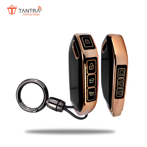 TANTRA TPU Key Cover and Round Key Chain Compatible With Kia Carnival 7 Button Flip Key (Black)