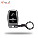 TANTRA TPU Key Cover and Round Keychain Compatible for Kia Sonet | Carens | Seltos 3 Button Smart Key (Grey)