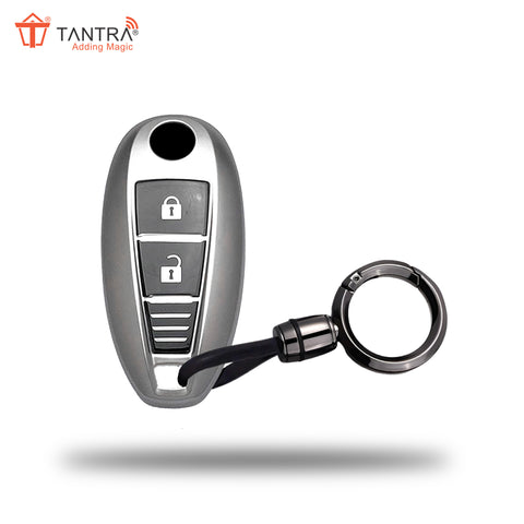 TANTRA TPU Key Cover and Round Keychain Compatible for Maruti Suzuki Baleno | Ciaz | Swift | Ertiga | Ignis | Ritz | S-Cross | SX4 | Vitara Brezza 2 Button Smart Key Cover (Grey)