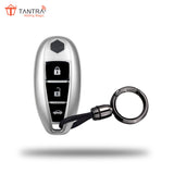 TANTRA TPU Key Cover and Round Keychain Compatible for Maruti Suzuki Baleno, Vitara Breeza, S Cross, Ciaz, Swift, Ignis, 3 Button Smart Key Cover (Grey)