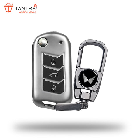 TANTRA TPU Key Cover and Metal Keychain Compatible for Mahindra Scorpio 2019+| Bolero 2020+ XUV 300 | Marazzo | XUV 700 | XUV 400 ev | Bolero | Thar 2020+ 3 Button Flip Key (Grey)