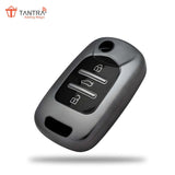 TANTRA TPU Key Cover and Round Key Chain Compatible with MG Hector, 3 Button Flip Key (Grey)
