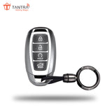 TANTRA TPU Key Cover and Round Keychain Compatible for Hyundai Verna 2023 Car 4 Button Smart Key (Grey)