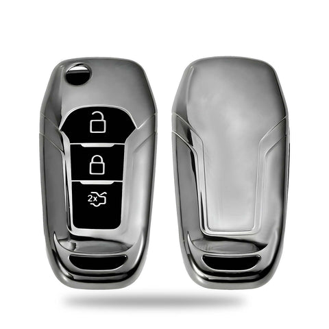 TANTRA TPU Key Cover  Compatible with Endeavour, Figo Aspire, Freestyle 2017, 2018, 2019 3 Button Flip Key (Grey)