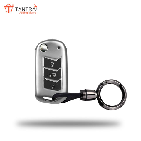 TANTRA TPU Key Cover and Round Keychain Compatible for Mahindra Scorpio 2019+| Bolero 2020+ XUV 300 | Marazzo | XUV 700 | XUV 400 ev | Bolero | Thar 2020+ 3 Button Flip Key (Grey)