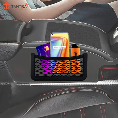 TANTRA Universal Car Seat Side Back Net Storage Bag &  Phone Holder Pocket Organizer for Essentials & Snacks