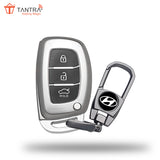 TANTRA TPU Key Cover and Metal Keychain Compatible for Hyundai Aura Elantra I.10 Grand Nios I.20 Elite Verna 4S Creta I.10 Grand I.20 Activa Tucson Xcent 3 Button Smart Key (Grey)