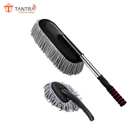 TANTRA 2PC Microfiber Car Cleaning Brush Set - Ideal Mop Duster with Extendable Handle