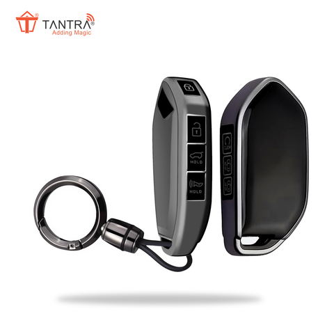 TANTRA TPU Key Cover and Round Key Chain Compatible With Kia Carnival 7 Button Flip Key (Grey)
