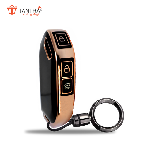 TANTRA TPU Key Cover and Round Key Chain Compatible With Kia Seltos 2023 2024 HTE 3 Button Flip Key (Black)