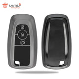 TANTRA TPU Key Cover and Round Key Chain Compatible With Endeavour | Figo | Aspire | Freestyle Titanium 3 Button Flip Key (Grey)