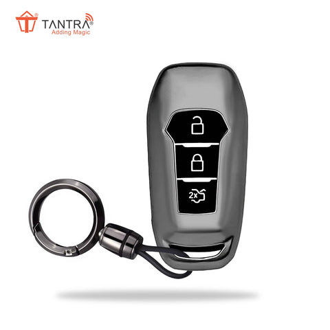 TANTRA TPU Key Cover and Round Key Chain Compatible with Endeavour, Figo Aspire, Freestyle 3 Button Flip Key (Grey)