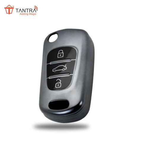 TANTRA TPU Key Cover and Round Key Chain Compatible With Hyundai Elantra 3 Button Flip Key (Grey)