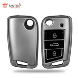 TANTRA TPU Key Cover  Compatible with Skoda & Volkswagen Cars Kylaq | Slavia | Kushaq | Octavia | Virtus | Taigun | Tiguan | T ROC 3  Button Flip Key (Grey)