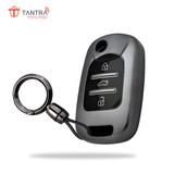 TANTRA TPU Key Cover and Round Key Chain Compatible with MG Hector, 3 Button Flip Key (Grey)