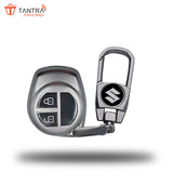 TANTRA TPU Key Cover and Metal Keychain Compatible for Maruti Suzuki S-Presso,Swift,SX4,DZire,Ignis,Alto,Vitara Brezza,Celerio,Ertiga,Ciaz,SCross,Baleno,Ritz 2 Button Smart Key (Grey)