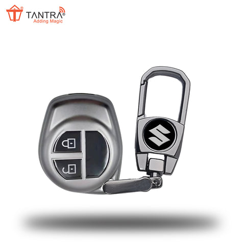 TANTRA TPU Key Cover and Metal Keychain Compatible for Maruti Suzuki S-Presso,Swift,SX4,DZire,Ignis,Alto,Vitara Brezza,Celerio,Ertiga,Ciaz,SCross,Baleno,Ritz 2 Button Smart Key (Grey)