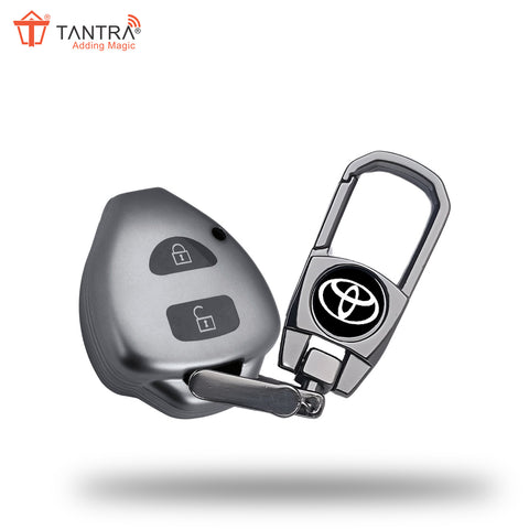 "TANTRA TPU Key Cover and Metal Keychain Compatible for innova, Fortuner  2 Button Smart Key (Grey)"