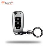 TANTRA TPU Key Cover and Round Keychain Compatible for Tata Nexon | Altroz | Tiago | Punch | Harrier | Safari | Tigor 3 Button Flip Key Cover (Grey)