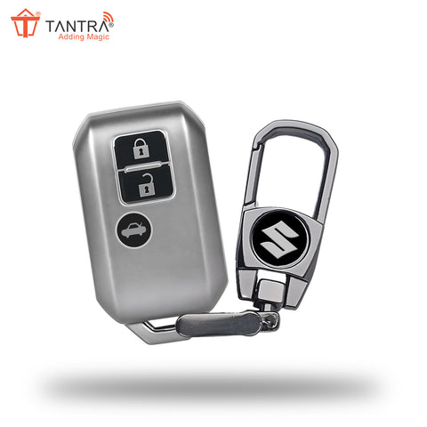 TANTRA TPU Key Cover and Metal Keychain Compatible for  Suzuki, Baleno, XL6, Swift, Ertiga, 3 Button Smart Key Cover (Grey)