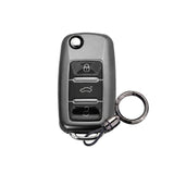 TANTRA Premium TPU Key Cover and Round Key Chain Compatible With Skoda & Volkswagen 3 Button Flip Key | Compatible with Polo, Vento, Jetta, Ameo, Passat, Rapid, Laura, Superb, Octavia, Fabia & Yeti | Full Protection Soft TPU Case | Grey