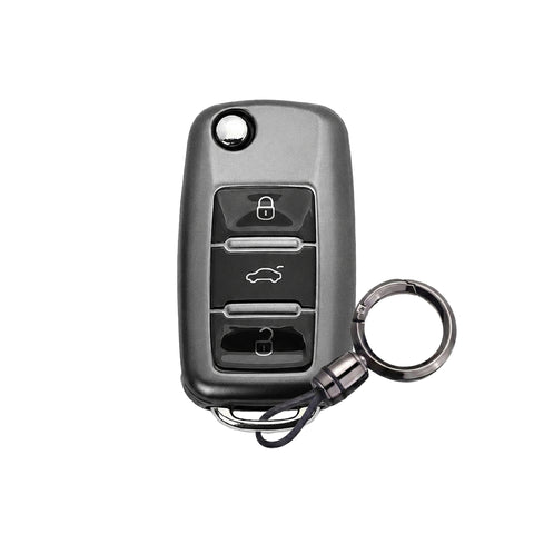 TANTRA Premium TPU Key Cover and Round Key Chain Compatible With Skoda & Volkswagen 3 Button Flip Key | Compatible with Polo, Vento, Jetta, Ameo, Passat, Rapid, Laura, Superb, Octavia, Fabia & Yeti | Full Protection Soft TPU Case | Grey