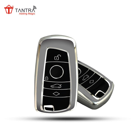 TANTRA TPU Key Cover Compatible With BMW X4, X3, 5 Series, 6 Series, 3 Series, 7 Series 4 Button Flip Key (Grey)