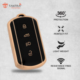 TANTRA TPU Key Cover and Round Key Chain Compatible with Tata Curvv | Curvv EV Electric 4 Button Smart Key (Black)
