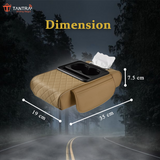 TANTRA Premium Car Armrest Cushion Organizers, 5-in-1 Center Console Cover with 2 Storage Bags Cup Holder, Tissue Box Slot, Phone Slot for Sedans, Car Accessories Interior Organizers (Beige)