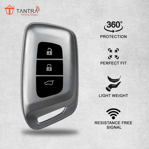TANTRA TPU Key Cover Compatible with MG ZS EV Electric | Astor 3 Button Flip Key (Grey)