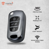 TANTRA TPU Key Cover and Metal Key Chain Compatible With Hyundai Elantra 3 Button Flip Key (Grey)