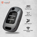 TANTRA TPU Key Cover and Metal Key Chain Compatible with MG Hector, 3 Button Flip Key (Grey)
