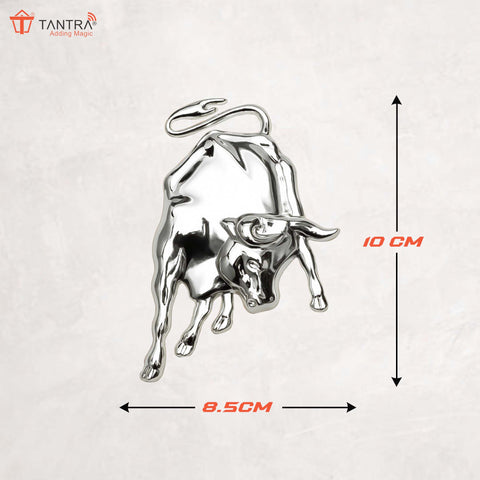 TANTRA Premium Ox Bull Metal Car Sticker - Durable & Stylish Auto Emblem for Vehicles - Customizable Designs - Easy Installation - Weather-Resistant & Long-Lasting Silver SIA422