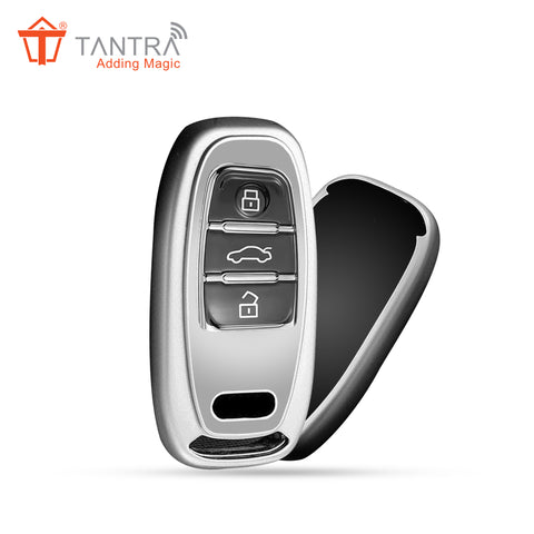 TANTRA TPU Key Cover  Compatible with Audi A4, A6, A8L, Q5, A5, A7, A8, S5, S7 3 Button Flip Key (Grey)