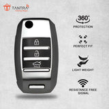 TANTRA TPU Key Cover and Metal Key Chain Compatible With Kia Carens | Sonet | Seltos 3 Button Flip Key (Grey)