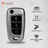 TANTRA TPU Key Cover and Metal Key Chain Compatible with Hyundai Verna 2024 2023 | i20 N line N6 Car 3 Button Flip Key (Grey)